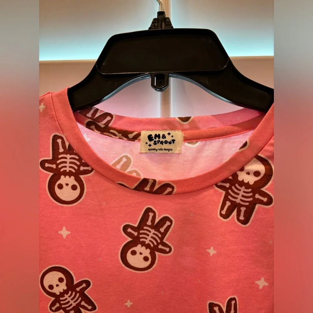 Em & Sprout Skeleton Gingerbread Pink Pajama Set Size Large